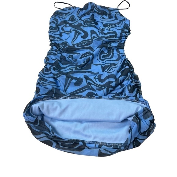 New! Swirl-Print Mesh Ruched Mini Bodycon Dress by Quiz - Picture 7 of 11